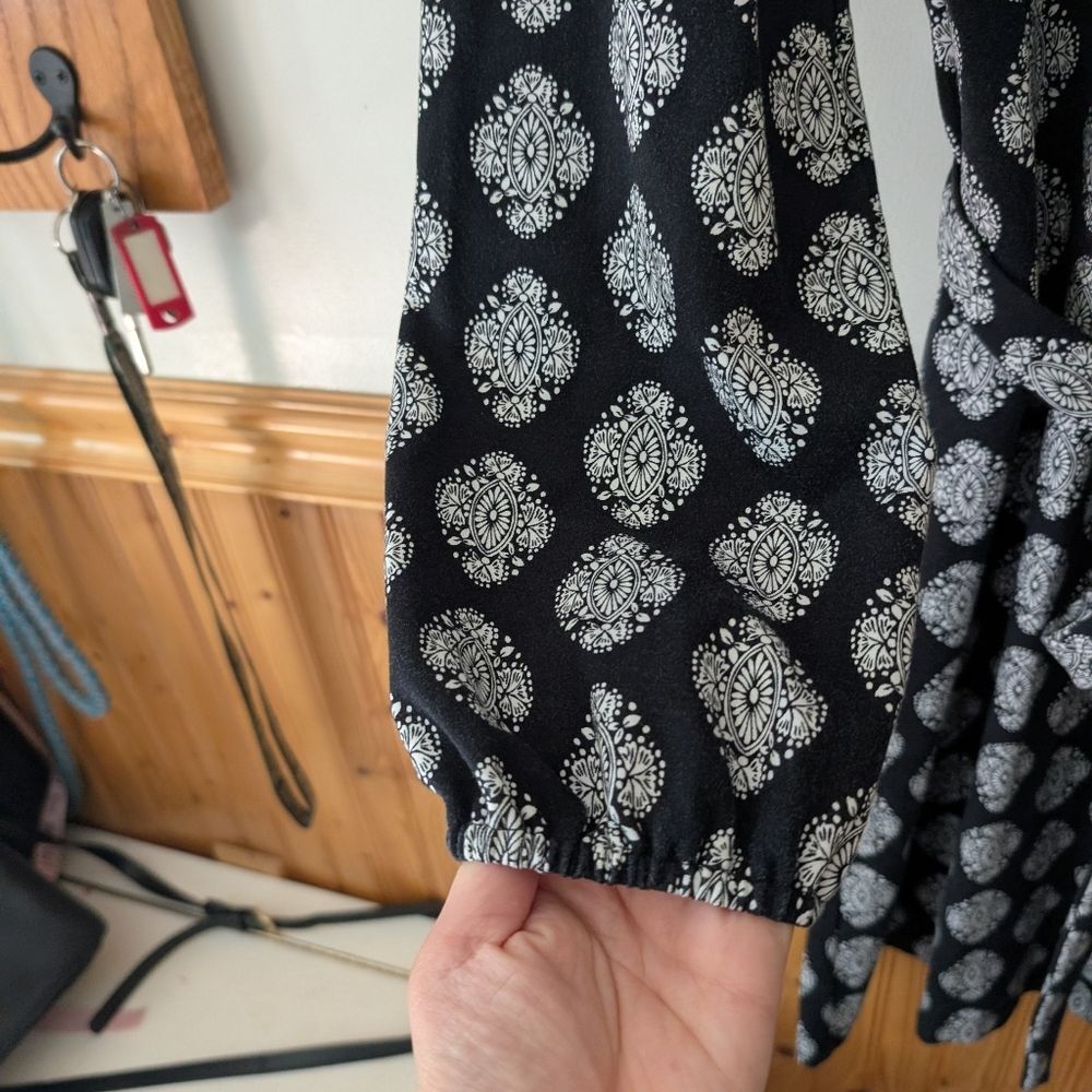 Boden Violet‎ Ponte Shift Tie Waist Black Mosaic Dress Size 14L Tall Long - Picture 7 of 11